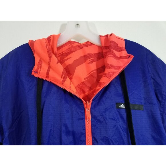 Adidas Mens Reversible Basketball Windbreaker Size Small Neon Orange Blue Jacket - Picture 9 of 9